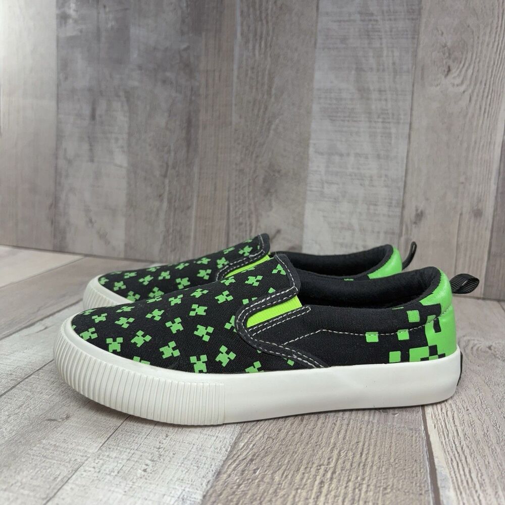 Minecraft Boys Kids Size 13 Slip On Sneakers Casual Shoes Canvas Green Black